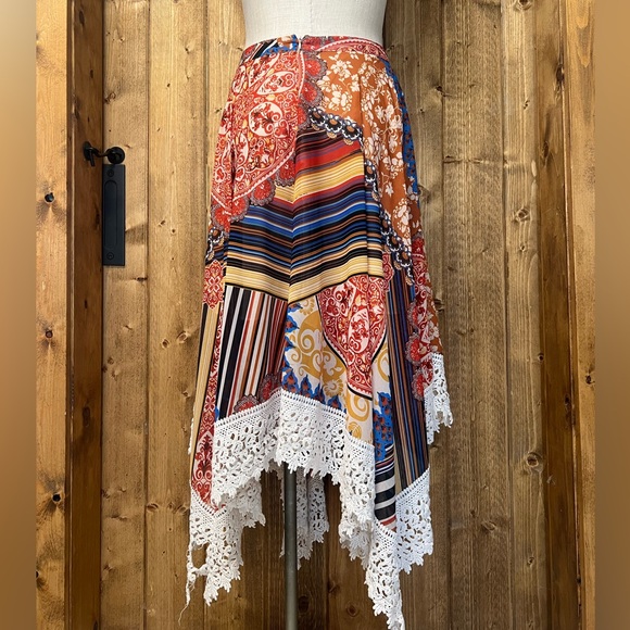 Boston Proper 14 Asymmetrical Handkerchief Boho Crochet Lace Skirt Beachy - Picture 6 of 9